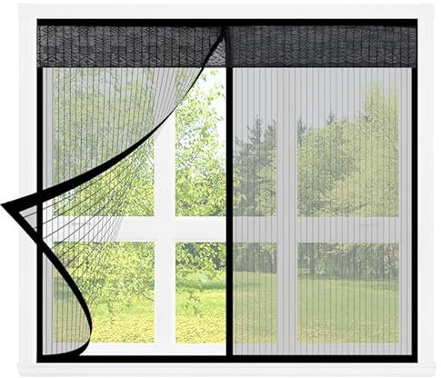 Fliegennetz Fenster Magnet,Insektenschutz nsektenschutzgitter,Fenster Fliegengitter Fenster ohne Bohren,Vollmagnetisch, Schließt Automatisch für Alle Arten von Fenstern (90x120cm, Schwarz)