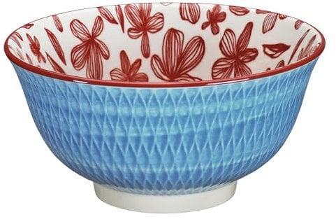 cilio Bowl AMICI Rauten Blau | Porzellan Schüssel | Gebrannt bei 1300 °C | Ramen Schüssel | Spülmaschinen- / mikrowellengeeignet | Glasierter Boden | Müslischale | 7 cm/Ø 15,5 cm | 500 ml