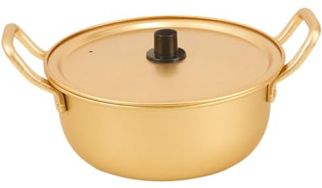 KICHOUSE Korean Ramen Cooking Pot Aluminum Stockpot with Lid Double Handle Design for Stews Noodles for Family Gatherings Personal Use