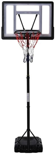 HOMCOM Panier de Basket extérieur, Panier de Basket sur Pied, Hauteur réglable de 203 cm à 258 cm avec roulettes, Panneau arrière Solide, Base de lestage, Noir