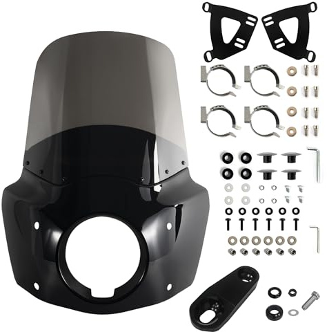 FATECIM Motorcycle 5.75 Headlight Fairing with 15 Smoke Windshield Windscreen & 35-41mm Mounting Hardware For Harley 86-15 Sportster 1200 Iron 883 XL883N Sportster 1100