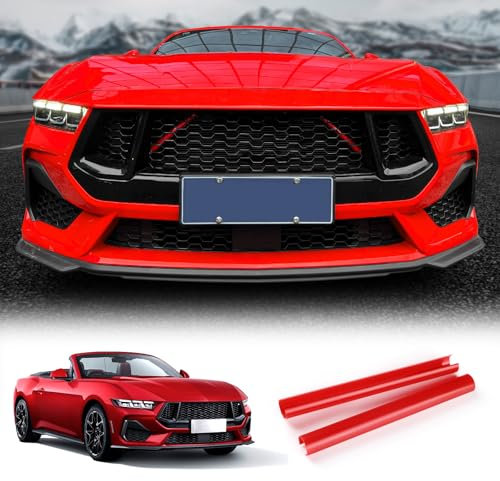 KUNGKIC 2Stück Für Ford Mustang 2024 2025 Kühler Grill Zierleisten Streifen Frontgrill Einsatz V Streben Auto Grilleinsatz Kühlergrill Trim Zubehör,Geschenk (Rot)