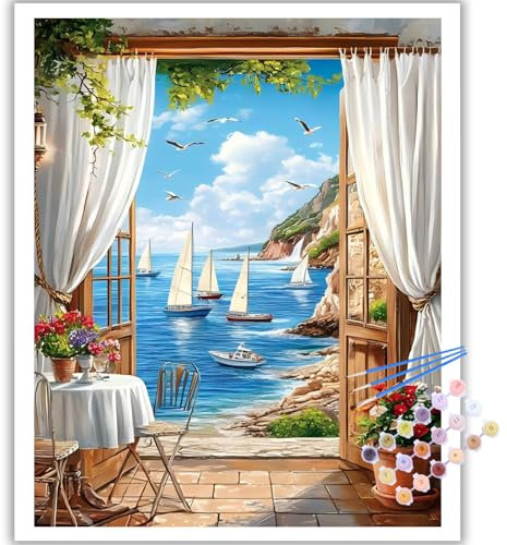 Paysage Peinture Numero Adulte, Paysage Kit de Peinture au Numéro, Coloriage Par Numéro Pour La Décoration De La Maison (40x50 CM)