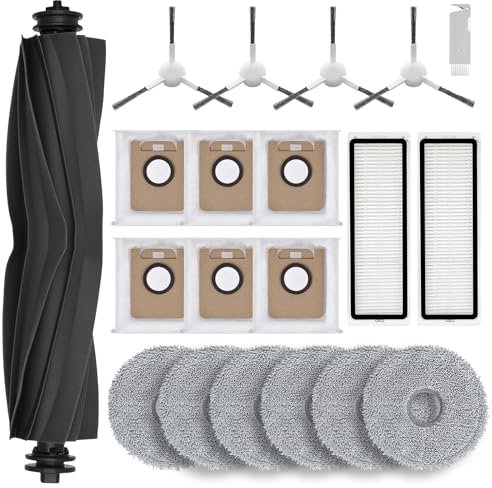 Rrochio Kit di Accessori per Dreame L10 Prime, Set Ricambi per Robot Aspirapolvere L10 Pro Ultra, L10s Pro Ultra Gen2 Plus con Spazzola Principale e 4 Laterali, 2 Filtri, 6 Panni, 6 Sacchetti 20 Pezzi