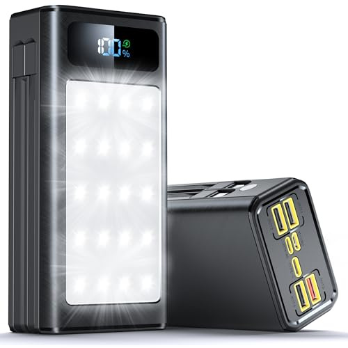 56800mAh 65W Huge Capacity Power Bank Portable Charger External Battery Pack, 9 Charging Ports Battery Charger With Smart LED Display, flashlight, for phone/Tablets