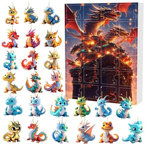 2024 Weihnachts-Countdown-Kalender, Weihnachtsdekoration, 24 Tage, Überraschungsgeschenke, bezaubernder 2D-Drache, Weihnachts-Cartoon-Drachen-Adventskalender, Adventskalender, Countdown-Kalender,