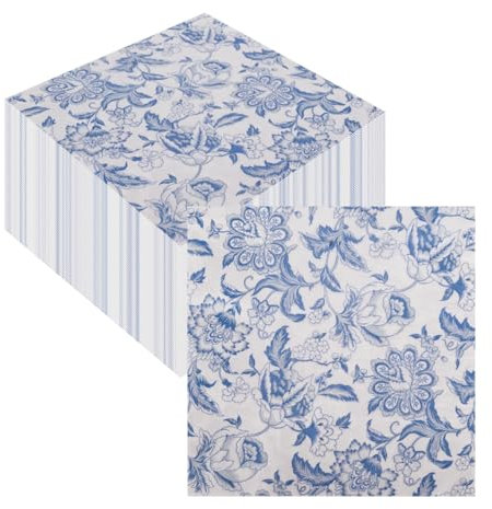 CEILIWEN Party-Servietten, Vintage-Seladon-Papierservietten, weiß-blaues Muster, 100 Stück, 33 x 33 cm, 2-lagig, Einwegservietten für Tischdekorationen