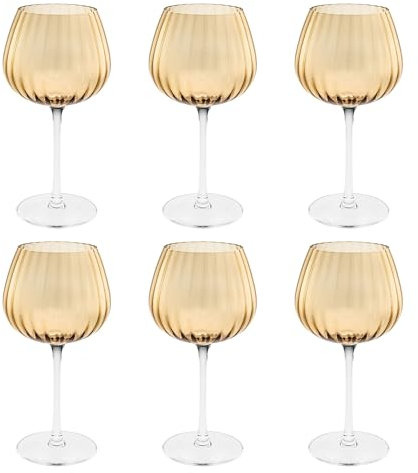 Rose & Tulipani Prisma Calici Universali Set 6 Pezzi 460ml Ambra Vetro Soffiato e Pasta