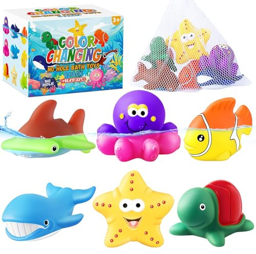 MACALOCA Ohne Loch - Color Changing Badespielzeug Baby ab 1 2 3 4 Jahr Wasserspielzeug Kinder Badewannenspielzeug Pool Spielzeug Geschenke für Jungen und Mädchen ( Schimmelfreies 6 Stück )