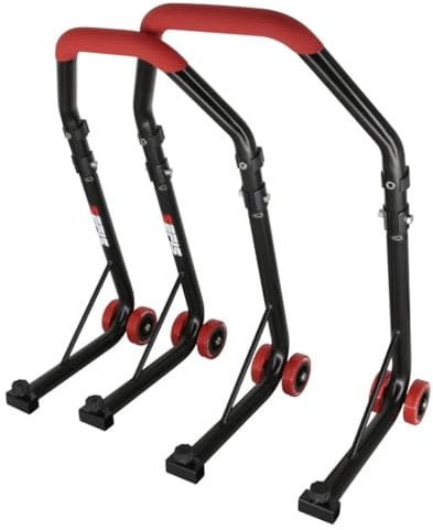 SEFIS D18 Motorradständer Set Vorder- und Hinterrad Motorradheber Serviceständer Front und Heck Motorrad montageständer ständer (Rot, Dorn/Racing (Haken))