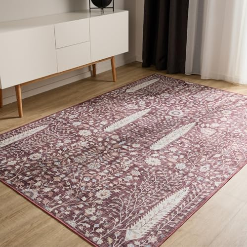 benuta Basic Waschbarer Teppich George - Bordeaux 240x340 cm - Kunstfaser - Rechteckig & im Style: Vintage, Elegant, Retro - Pflegeleicht für Wohnzimmer Schlafzimmer