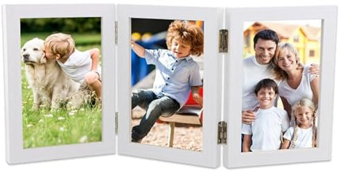 Ehuihuan Bilderrahmen 3 Bilder, Bilderrahmen Holz, Doppelt Collage Fotorahmen, Bilderrahmen Collage mit Scharnier Dreifach, Bilder Holzbilderrahmen für Büro, Hochzeit, Familie (Weißes 6-Zoll-Triple)