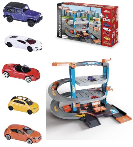 Majorette – Garaje City Flex + 5 vehículos – 3 Niveles con Diferentes Funciones – 5 vehículos incluidos – 212058391SMO