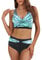 bademode damen,Bikini Damen Bauchweg Zweiteiliger V Ausschnitt - Zweiteiliger Badeanzug überkreuztes Blumenmuster Bademode Bauchkontrolle Bikini Oberteil + Bikinihose Damen Sets Grün M