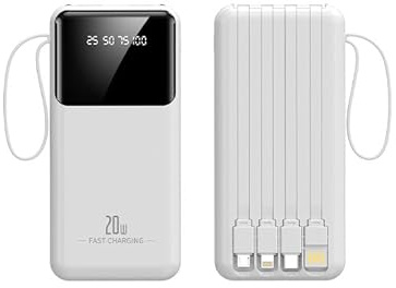 B20000mAh External Battery with 1 Integrated USB C Cables Slim Power Bank with 3 Outputs and 1 Inputs, Fast Charging, Compatible with Smartphones, Tablets, and Other Devices – Compact and Lightweight