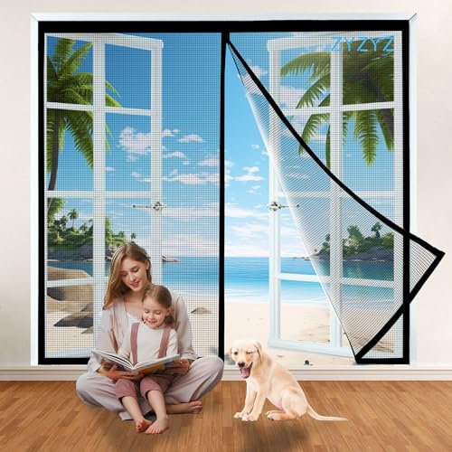 Insektenschutz Plissee Fenster, 130x235cm Schwarz Fliegengitter für Türen, Magnet Vorhang Fliegenvorhang Moskitonetz für Kellertür Schiebetür, Küche, Schlafzimmer, Hof, Neuste Version