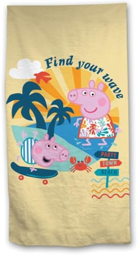 Aymax Peppa Wutz Strandtuch 70x140 cm – George & Peppa Mikrofaser Badetuch für Kinder – XL