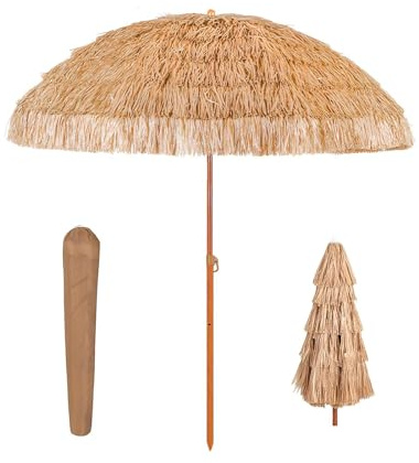 FMCAGNGAKP Sonnenschirm Hawaii 300 cm, Strohschirm, Strandschirm Mit 8 Rippen, Terrassenschirm Mit Tragetasche Für Garten, Strand, Pool(2.4m/7.9ft)
