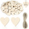 NISENTIA Holzherzen zum Beschriften, 100 Stück Holzherzen Deko, 3cm Holz Herzen mit 10m Jute Schnur Holzanhänger, Hölzerne Deko Streudeko Set für Hochzeit, Party, Jubiläum, Geschenkanhänger, Basteln
