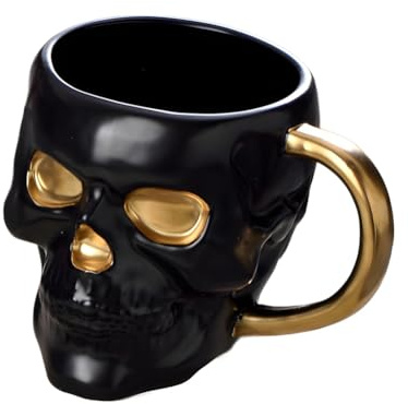 Osmond Halloween Skull Cup with Handle Lidless Ceramic Cup Funny Water Beer Milk Cup Mocha Cup Creatives Modeling Mug,600ml D