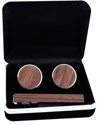 YARNOW Walnuss holz Manschettenknöpfe und Krawattenklammer Modisch aus Echtem Holz und Kupfer für Herren Hemd accessoires Vielseitig für Hochzeit Party und Formelle Anlässe Geeignet