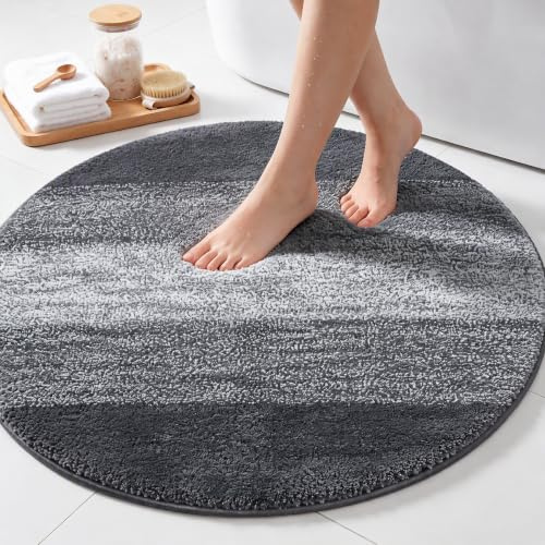 Famibay Badteppich Rund 80cm rutschfest Weich Flauschig Badematte Waschbar | Hochflor Flauschige Badezimmerteppich Rund Saugfähig, Mikrofaser Badematte Rund Komfort Für Dusche, Badewanne, Badvorleger