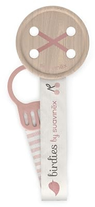 Suavinex, Portaciuccio Birdies in Tela, Nastro Decorato, 0+ Mesi, Rosa | Catena con clip a pinza, decoro su due lati
