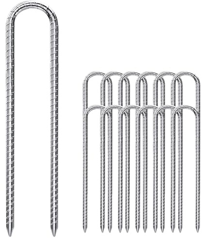 Forever Speed 12 Stück 30CM U-Typ Bodenanker, Verzinkter Stahl Bodenanker Trampolin Haken Zeltnägel für Die Sicherung Von Zaun, Zelten, Vordächern, Camping, Trampolin, Blumenständer