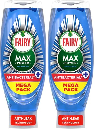 Fairy Max Power Washing Up Liquid Antibacterial 730ML, Easy and Effortless Cleaning, Even On Your Greasiest Pots and Pans (Pack of 2)