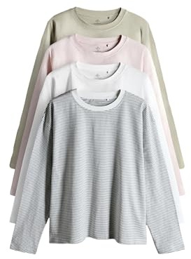 THE SET Damen t Relaxed Fit Langarmshirts, 4er-Pack