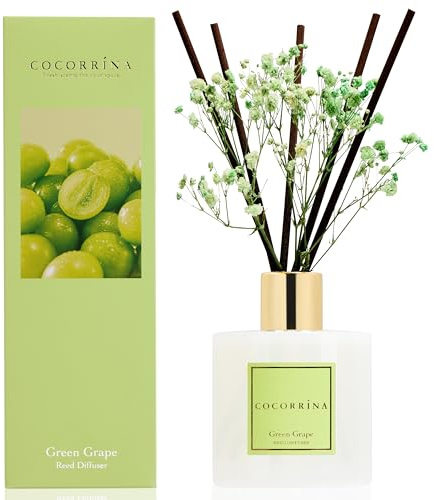 COCORRÍNA Raumduft Reed Diffuser mit 8 Duftstäbchen 200ml, Green Grape, Natürlich, Langanhaltend, Home Duft ätherisches Öl Reed Diffusor für Badezimmer Regal Dekoration