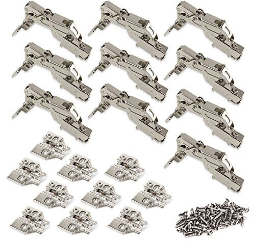 Emuca 1012907 Lot de 10 charnières à visser Ø35mm 165° fermeture douce montage rentrant et embases à visser avec réglage excentrique