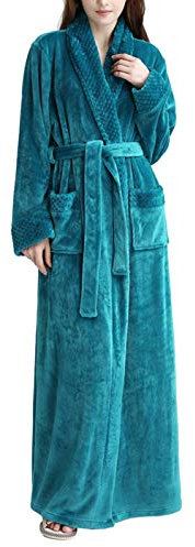 DSNOW Peignoir avec Capuche pour Femme Doux et Super Moelleux Polaire Coral Bleu M