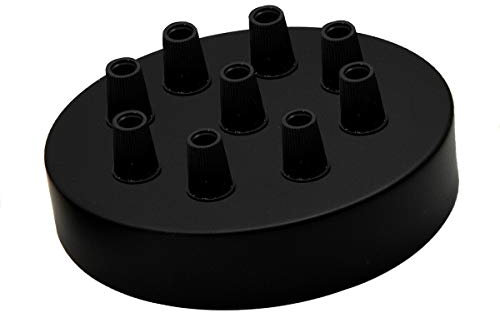 LEDSone Rosace de plafond en métal à prise unique et multiple, plaque de montage de plafonnier en métal de 120 mm avec accessoires pour plafond pour éclairage suspendu (9 prises noires)