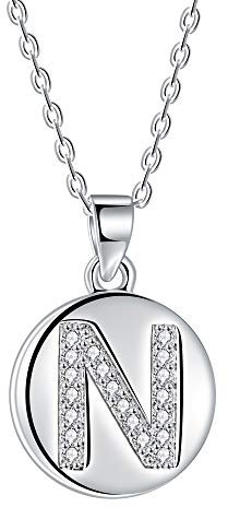 J.Endéar Buchstabe Kette 925 Sterling Silber Brief Initial N Disc Anhänger Halskette für Frauen Freundschaft 40 + 5cm einstellbar