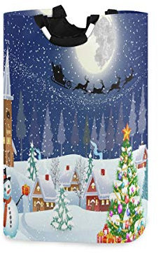 BIGJOKE Wäschekorb, Weihnachtsbaum, Schneemann, faltbar, Stoff, Wäschekorb, Schmutzsack, Aufbewahrungskörbe, rechteckig, faltbar, für Badezimmer, Schlafzimmer, Waschraum, 50 l