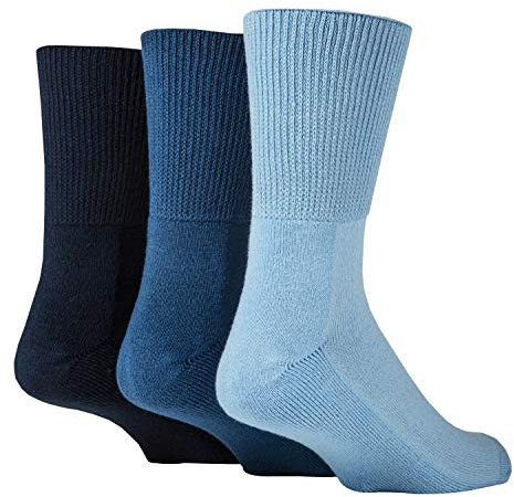 IOMI - 3 Paires Homme et Femme Bambou Diabetiques Chaussettes sans Elastiques (39-42, Bleu)
