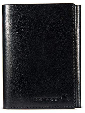 Carhartt Portefeuilles à Trois Volets pour Hommes, Styles de Toile Disponibles, Cuir tanné Chamois Rugueux (Noir, Taille Unique)