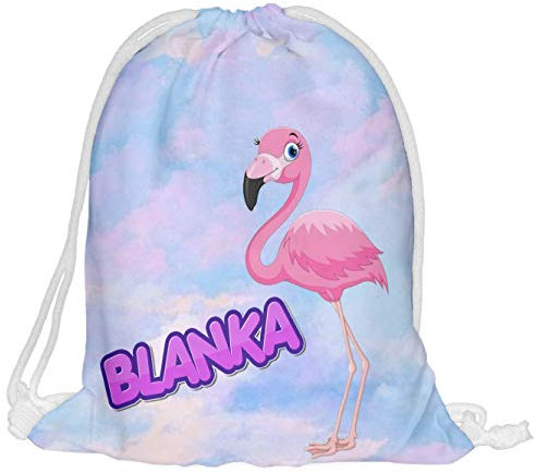 Kinder Turnbeutel mit Namen Beutel Fullprint Tasche Gymsac Jutebeutel Print Bag Fitness Flamingo Wolken [010]