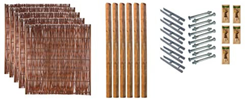 TETZNER & JENTZSCH Zäune Fontana 3 I Sichtschutz Zaun 180 x 180 cm Braun I Gartenzaun aus Holz für den Sichtschutz I Zaun aus Weidengeflecht I Holzzaun Komplettset mit Trennwand für den Windschutz
