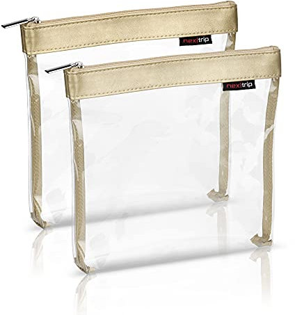 nex|trip Kulturbeutel [2'er-Set] Transparent für Flüssigkeiten Handgepäck - Kosmetiktasche durchsichtig für Flugzeug - Reiseset Kosmetik Beutel (Gold)