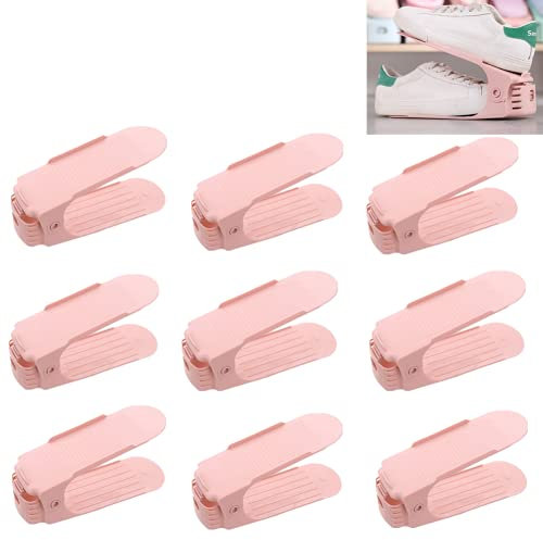BoYeeBo 10 Stück, verstellbare 4-stufige Schuhfächer, Organizer, Doppeldeck, Schuhregal, Halter für Schuhe, Aufbewahrung, Schrank, Organisation (Rosa)