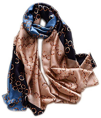 WEIGEER Foulard en soie femmes châle Écharpe en soie Silk Scarf Women Chiffon Shawl White Neckerchief Head Wrap Thin Scarf Beach Hijab Belt Vintage Bridal Shawl Binder (Chain)