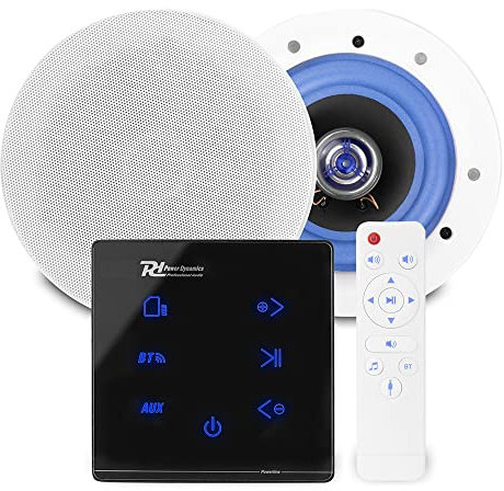 Power Dynamics Powerline Bluetooth Ceiling Speaker System with A50B Wall Amplifier and 2x ESCS6 6.5 Speakers - Wireless Home Audio Kit, Hi-Fi Sound, Magnetic Grilles, Easy Installation, Black