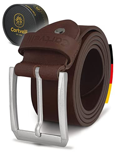 Cartvelli Herren Ledergürtel Braun 105cm Made in Germany - 40mm Echt-Leder Gürtel Schnalle Silber Herrengürtel Vollleder Jeansgürtel BS21b-105