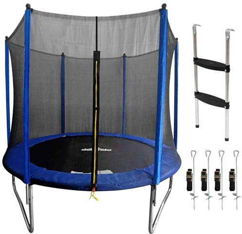 Dellonda 8ft Heavy-Duty Outdoor Trampoline for Kids with Safety Enclosure Net, Supplied with Anchor Kit and Ladder - DL93