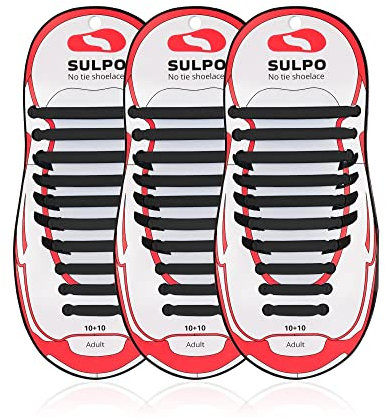 SULPO Set di 3 Paia Lacci senza legatura, lacci elastici in silicone – Set di lacci per scarpe senza fiocchi – Lacci in gomma per donne, uomini e bambini