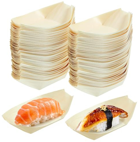 YARNOW Schiffchen Snackschalen 100 Stück Fingerfood Schale 14 cm Sushi-Schale Einweg Holz Schiffchen für Knabbereien