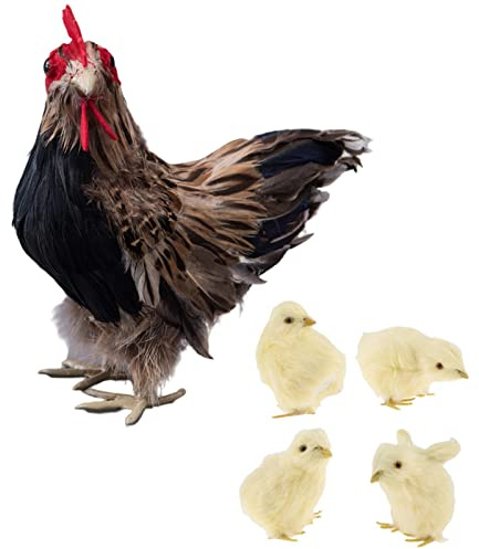 Fenteer Huhn mit 4 Küken Figur Gartenfigur Dekofiguren für Garten Haus Deko