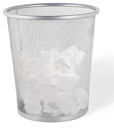 Unibos | Circular Mesh Waste Paper Bin Lightweight Waste Basket | Metal Trash Bin | Bathroom Bedroom Office | Living Room Desk Bedroom | Heavy-Duty Portable | Durable – Black/Silver